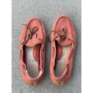 FRYE Quincy Tie Leather Boat Shoes Coral Flats Slip On 8.5 M